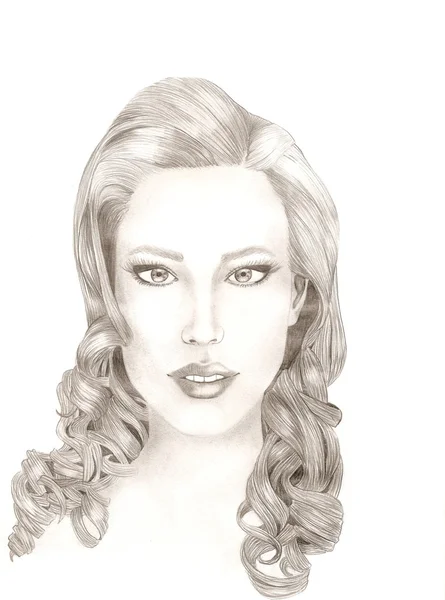 Desenho de uma mulher bonita com cabelo encaracolado — Fotografia de Stock