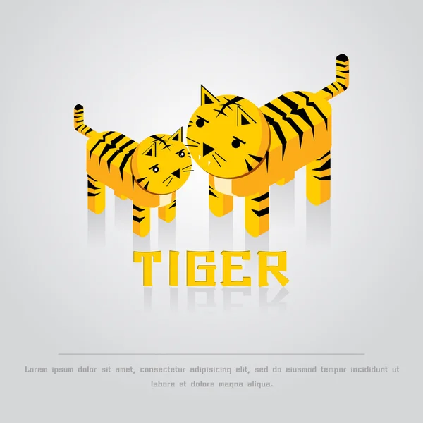 Mom and baby tiger isometric character — Stock Vector