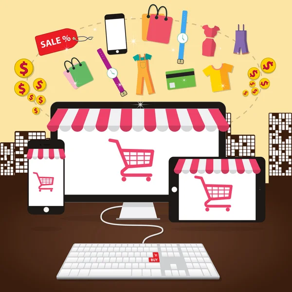 Tienda online vector ilustración — Vector de stock