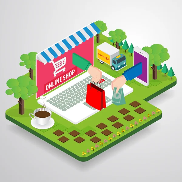 Ilustración vector de compras en línea — Vector de stock