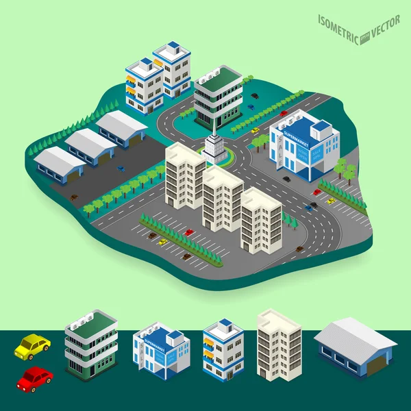 Ilustración vectorial del paisaje urbano isométrico — Vector de stock