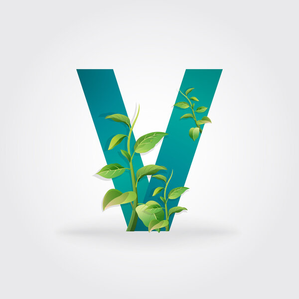 Зеленые эко-буквы логотип с листьями
.