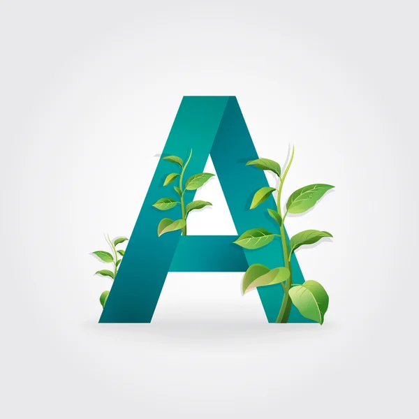 Vert éco lettres logo avec des feuilles . — Image vectorielle