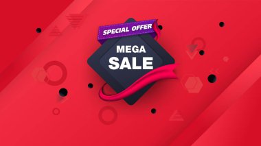 Geometrik arka planı olan indirimli afiş tasarımı, büyük indirimli özel teklif. Süper Satış, sezon sonu özel teklif afişi. vektör illüstrasyonu.
