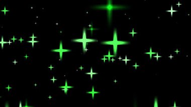Siyaha karşı parıldayan yeşil yıldızların çarpıcı dijital çizimi.