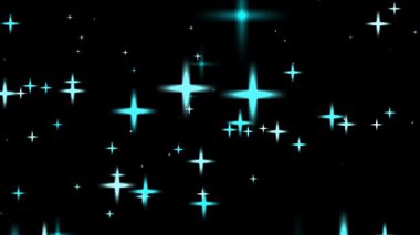 Parlayan mavi yıldızlar siyah bir arkaplanda parıldıyor..