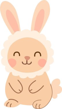 Yumuşak kulaklı, pembe yanaklı, tatlı tatlı gülümseyen Paskalya tavşanının büyüleyici bir çizgi film tasviri. Çocuklar için Paskalya tasarımları ya da dekorasyonlar için ideal. Vektör illüstrasyonu