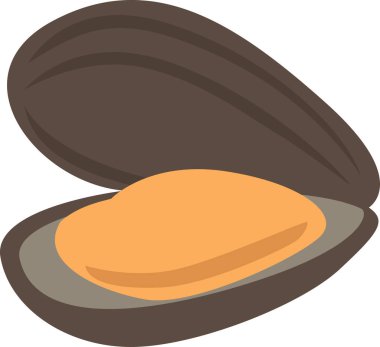 Açık Midye Kabuğu Deniz Ürünleri Simgesi İllüstrasyonu. Vektör illüstrasyonu