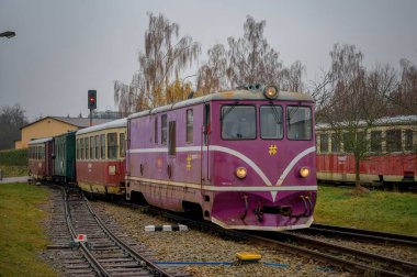 17.11. 2025, Kamenice nad Lipou, Çek Cumhuriyeti, Gepard Ekspresi 'nin Gelişi (eski adıyla JHMD) Kamenice nad Lipou istasyonuna dar ölçü hattı üzerinde