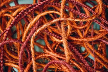 Top view of dreadlocks and afro braided from kanekalon.