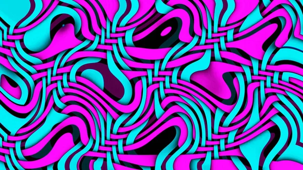 Parlak renkli kıvrımlı çizgi arkaplanı. Parlak neon dalgalı desen. Soyut psikedelik çizim. Geniş biçim, 3d biçimlendirme