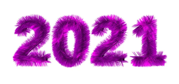 2021 Date Pink Fluffy Numbers Isolated White Background Christmas New — Stock Photo, Image