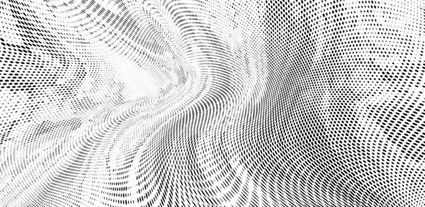 Abstraktes Monochromes Grunge Halbtonmuster Geschwungene Linien Halbtonpanoramavektorillustration Mit Punkten Moderner — Stockvektor