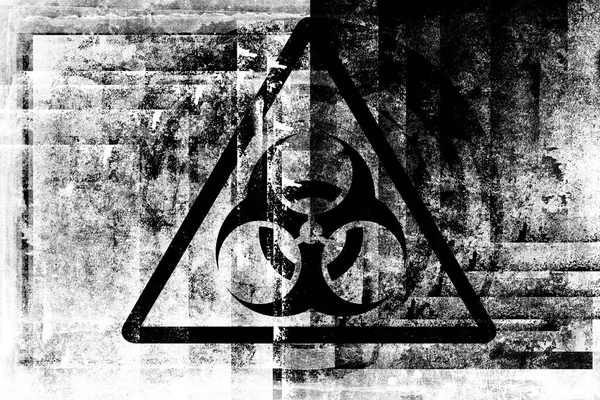 旧墙上的生物危害标志 Grunge生物危害符号 画在旧的粗糙的表面上 肮脏的刮墙 街头艺术蓝图 单色黑白插图 — 图库照片
