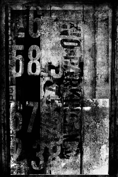 Abstract grunge futuristic lettering background.  Drawing on old grungy surface. Dirty scratch wall. Street art blueprint. Modern urban cyber punk art. Black and white illustration