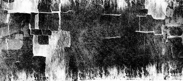 Abstract grunge monochrome messy background.  Drawing on old grungy surface. Vintage dirty cracked wall. Street art. Urban cyber punk black and white illustration