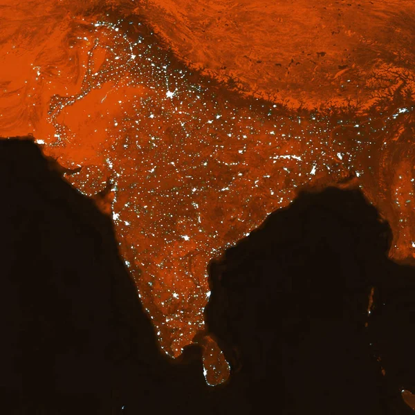 インドとスリランカの電気ライトは夜に地図を作成します 街の灯だ インドの地図 衛星ビュー — ストック写真