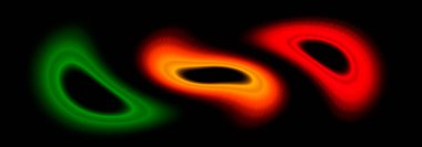 Soyut parlayan çarpık dalga biçimleri. Siyah arkaplanda çok renkli nesneler var. Psikedelik neon renkleri gösterimi