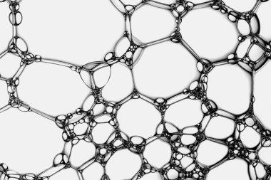 Sabun köpüklerinin siyah beyaz makro fotoğrafı