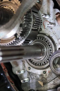 Yüksek açılı karmaşık iç şanzıman dişlileri, yataklar ve ana serpilmiş şaftlar, ağır araç nakil onarımı için endüstriyel mekanik mühendislik bileşenleri.