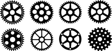 Tasarımınız için sekiz adet siyah dişli tekerlek çizimi