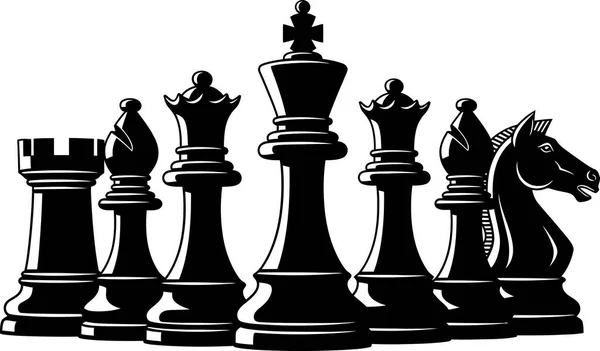 Stratejik bir oyun için hazır siyah satranç taşlarının tasviri