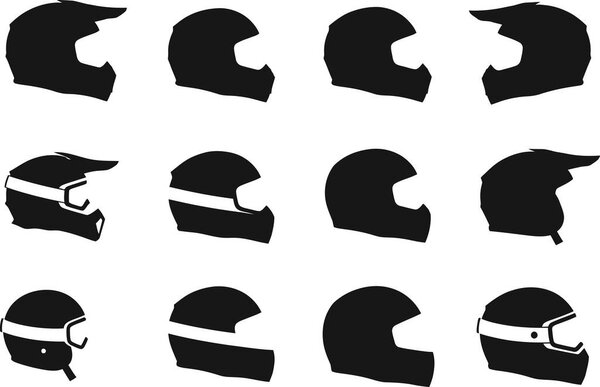 Illustration of collection of motorcycle helmet silhouettes