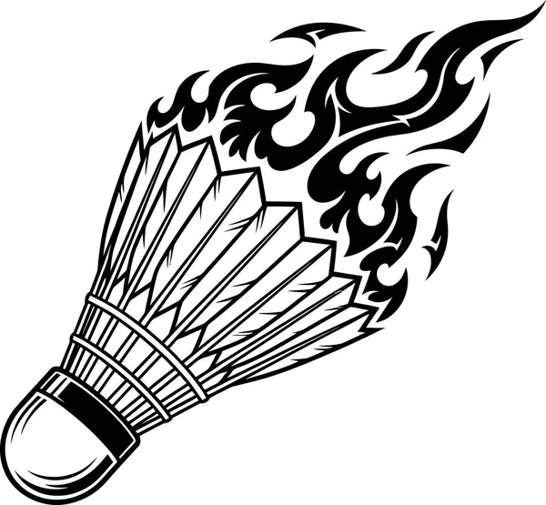 Alevler içinde bir badminton spor malzemesi.