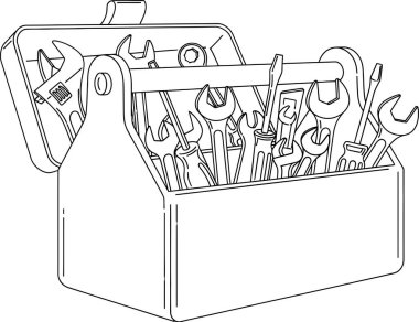 Çeşitli el araçları ile açık araç kutusunun canlandırması
