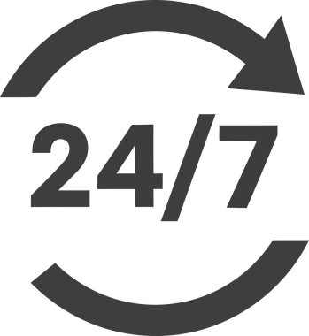 247 servis simgesinin gösterimi, 24 saat kullanılabilirliği temsil ediyor