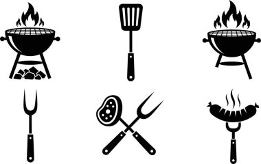 Yaz partisi için barbekü ve ızgara aletlerinin tasviri