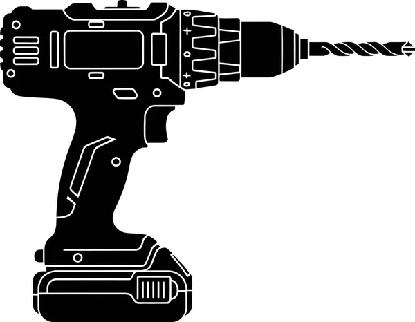 Beyaz arkaplanda izole edilmiş kablosuz matkabın siyah silueti
