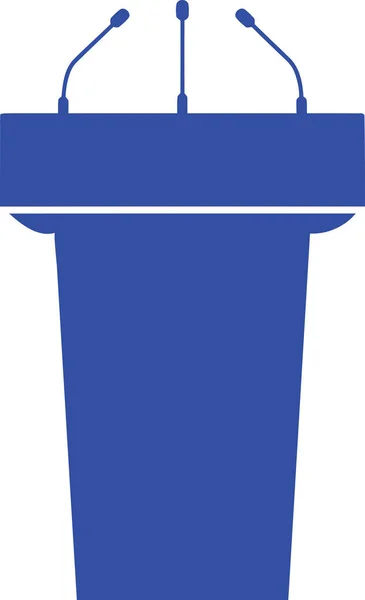 Beyaz arkaplanda sunum için izole edilmiş mikrofonları olan karanlık podyumun tasviri