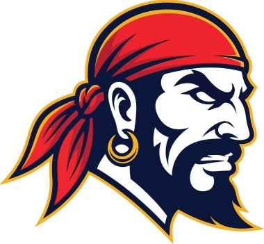 Spor takımı için izole edilmiş kırmızı bandanalı bir korsan kafası.