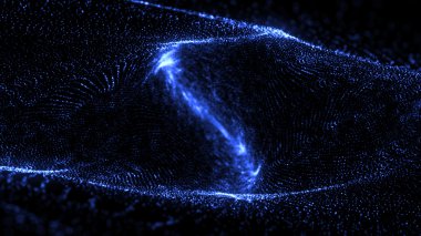 3D render soyut dijital parçacıklar nokta siyah zemin üzerine