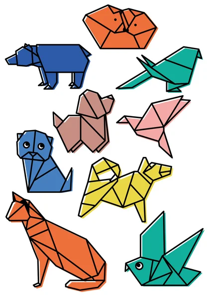 Милий орігамі тварини домашні тварини набір з темними лініями і зміщенням кольору Векторні ілюстрації — стоковий вектор