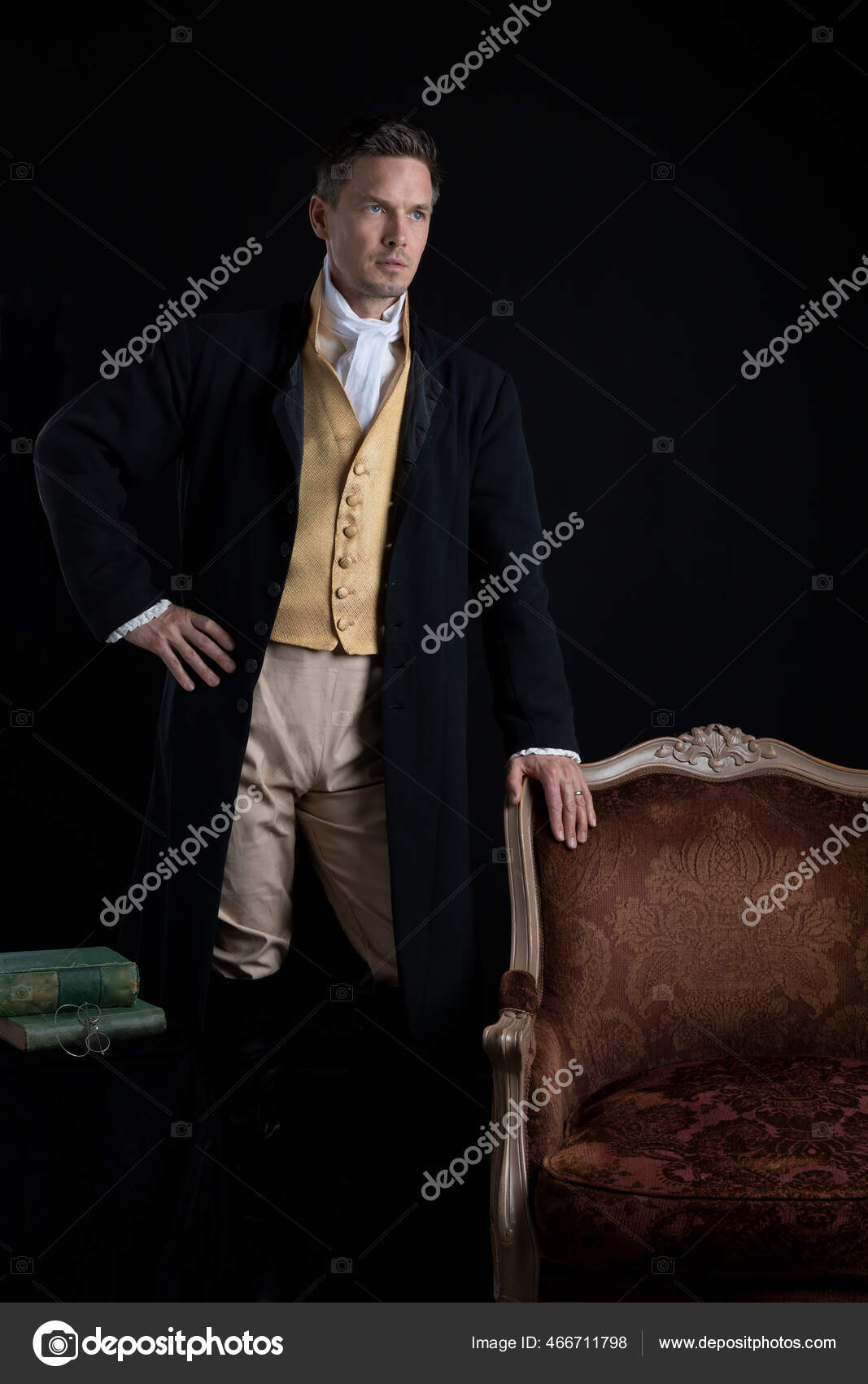Handsome Regency Man Wearing Gold Waistcoat Breeches Black Jacket ...