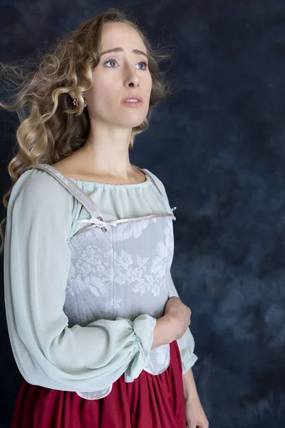 Renaissance Woman Brocade Corset Red Skirt — Stock Photo, Image