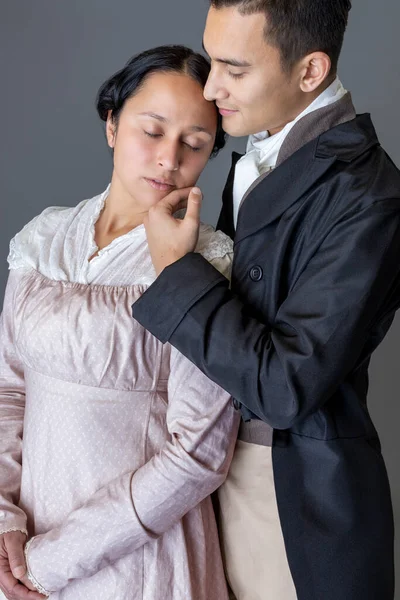 Regency Couple Romantic Embrace Studio Backdrop — Stock Photo, Image