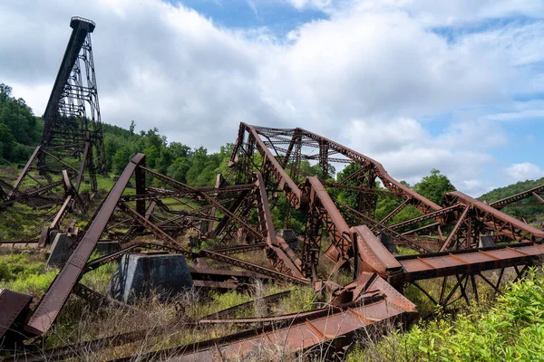 Destroços Ponte Kinzua Que Jaz Vale — Fotografia de Stock