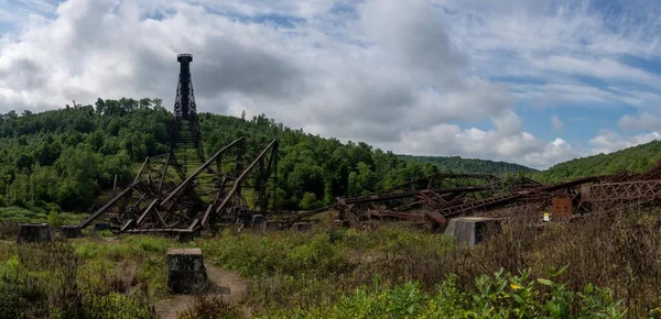 Travi Contorte Maciullate Del Kinzua Railroad Bridge Dopo Tornado — Foto Stock