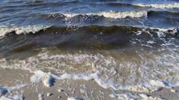 Onde Lungo Riva Del Mare Lentamente Rotolando Sopra Sabbia — Video Stock