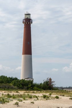 Sahildeki görkemli Barnegat Deniz Feneri manzarası.