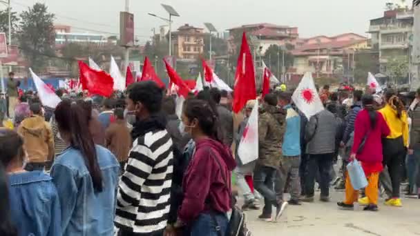 Kathmandu Nepal Febbraio 2021 Una Manifestazione Politica Del Partito Comunista — Video Stock