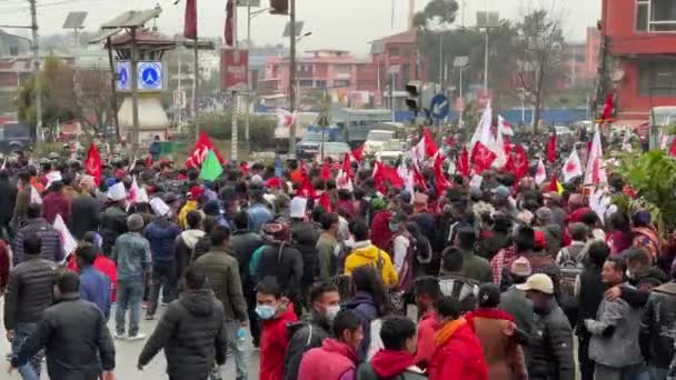 Κατμαντού Νεπάλ Φεβρουαρίου 2021 Πολιτικό Συλλαλητήριο Του Κομμουνιστικού Κόμματος Κατά — Αρχείο Βίντεο