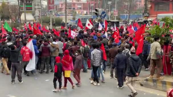 Kathmandu Nepal Febbraio 2021 Una Manifestazione Politica Del Partito Comunista — Video Stock