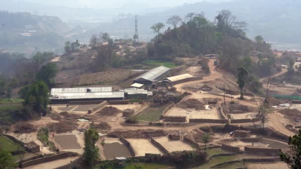 Een Hoge Hoek Uitzicht Van Een Baksteen Fabriek Kathmandu Valley — Stockvideo