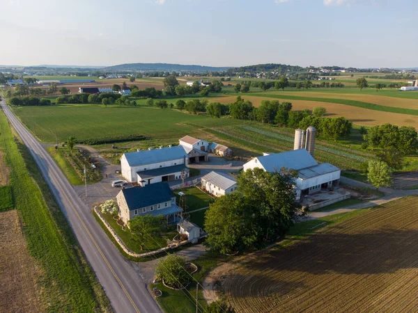 Una Vista Aérea Las Granjas Tierras Cultivo Campo Rural — Foto de Stock