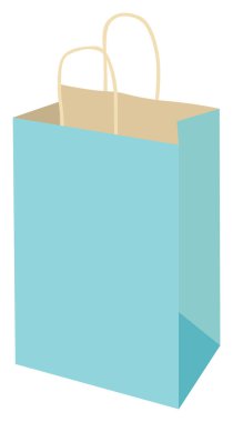 Canlı, açık mavi bir alışveriş çantası, bronz saplı, perakende satış, promosyon ve markalaşma için mükemmel..