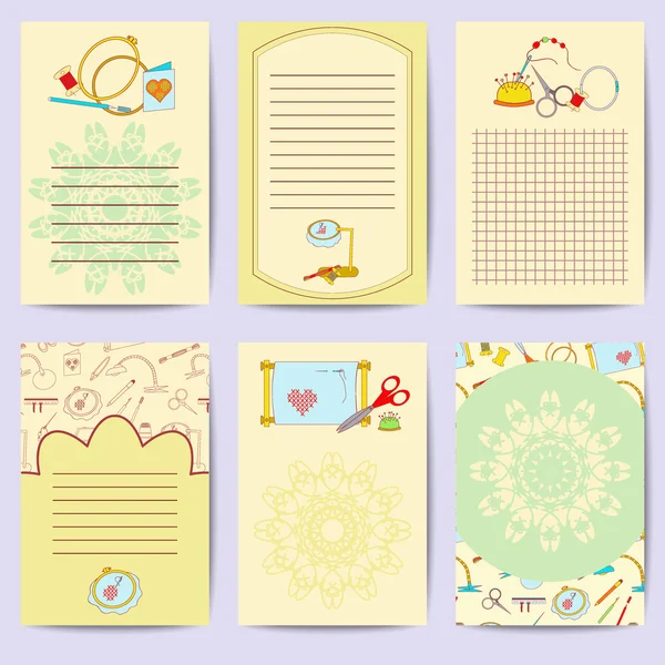 Conjunto de vector de stock imprimible tarjetas de diario de dispositivo de bordado — Archivo Imágenes Vectoriales